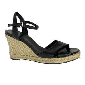 Cole Haan x Nike Air Women Sz 10 Black Leather Strappy Espadrille Wedge Sandals